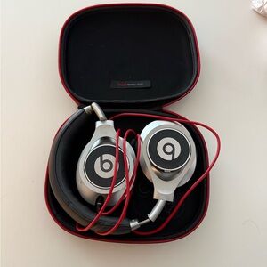 Beats Silver and Red Headphones